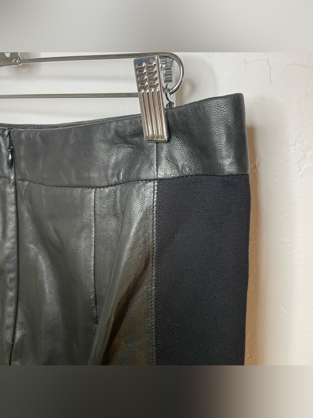Loft Genuine Leather Black Paneled Pencil Mini Skirt - Picture 5 of 8